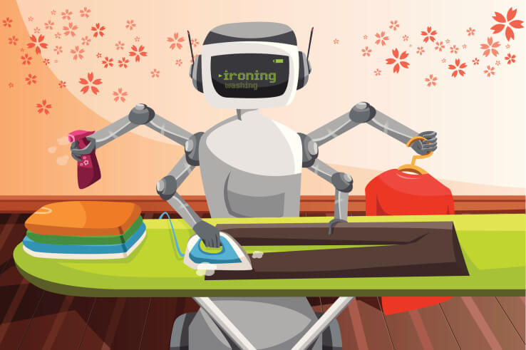 Robot ironing clothes | A vector illustration of a robot ironing clothes Robot ironing clothes